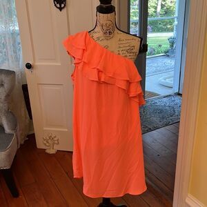 Apt 9 Sz XL NEON Orange One Shoulder Flowy Dress